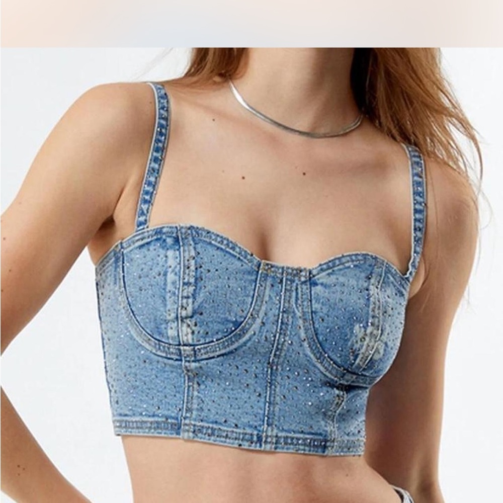 PacSun Rhinestone Denim Bustier Corset